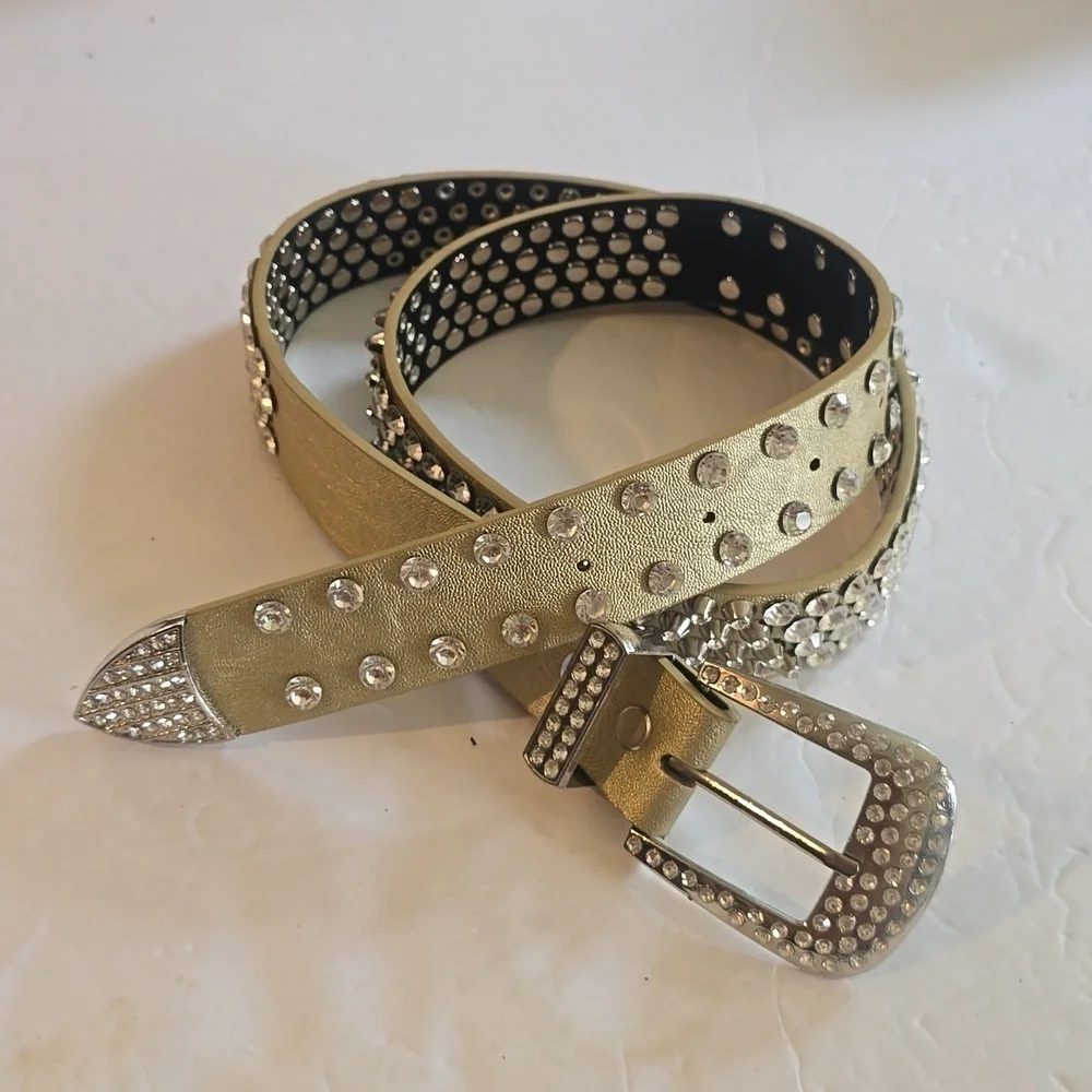 MMS Design Sudio Womens Gold Sparkle Bling rhinestone Belt western Sz.L/XL